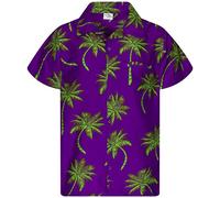 King Kameha - Camicia hawaiana da uomo a maniche corte, stile casual e alla moda, con bottoni, unisex, motivo con palme - viola - 4XL