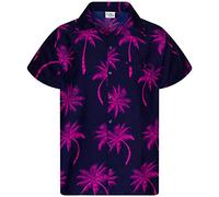 King Kameha - Camicia hawaiana da uomo a maniche corte, stile casual e alla moda, con bottoni, unisex, motivo con palme - blu - 3XL