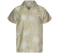 King Kameha - Camicia hawaiana da uomo a maniche corte, stile casual e alla moda, con bottoni, unisex, motivo con palme - beige - M