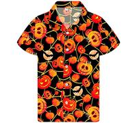 King Kameha Camicia hawaiana funky Halloween, da uomo, maniche corte, ragnatela di zucca, rossa, 3XL, Zucca Web Rosso, 3XL