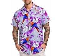 King Kameha Camicia Hawaiana Uomo a Maniche Corte con Stampa Pappagallo e Ciliegia, Cherryparrot, Nero, 3XL