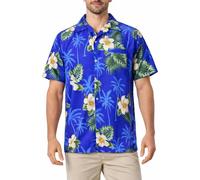 King Kameha Camicia Hawaiana Uomo a Maniche Corte, Small-Flower, Blu, 5XL