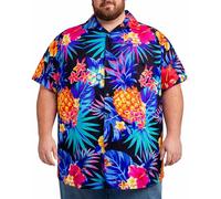 King Kameha Camicia Hawaiana Uomo Maniche Corte - Camicia Uomo Estiva con Stampa Ananas, Camicie Hawaiane da Spiaggia Leggera e Facile da Lavare - Pineapple, Nero/Blu, 12XL