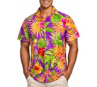 King Kameha Camicia Hawaiana Uomo Maniche Corte - Camicia Uomo Estiva con Stampa Ananas, Camicie Hawaiane da Spiaggia Leggera e Facile da Lavare - Pineapple, Viola, L