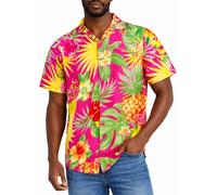 King Kameha Camicia Hawaiana Uomo Maniche Corte - Camicia Uomo Estiva con Stampa Ananas, Camicie Hawaiane da Spiaggia Leggera e Facile da Lavare - Pineapple, Rosa, 4XL