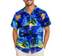 King Kameha Camicia Hawaiana Uomo Maniche Corte - Camicia Uomo Estiva con Stampa Navigare, Camicie Hawaiane da Navigare Leggera e Facile da Lavare - Surf, Blue, 6XL