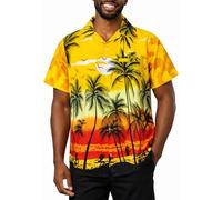 King Kameha Camicia Hawaiana Uomo Maniche Corte - Camicia Uomo Estiva con Stampa Spiaggia, Camicie Hawaiane da Spiaggia Leggera e Facile da Lavare - Beach, Yellow, XXL