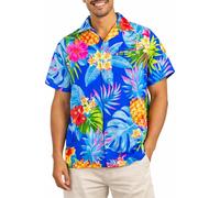 King Kameha Camicia Hawaiana Uomo Maniche Corte - Pineapple, Blu, XL