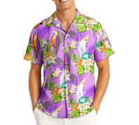 King Kameha Funky-Camicia-Hawaiana, Manica-Corta, Parrot-Cockatoo, Viola-Chiaro, XL