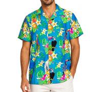 King Kameha Camicia Hawaiana Uomo Vintage a Maniche Corte con Stampa Pappagallo e Cacatua