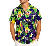 King Kameha Funky-Camicia-Hawaiana, Manica-Corta, Parrot-Cockatoo, Blu-Scuro, XL