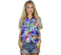 King Kameha Funky-Bluse-Camicie-Hawaiana, Manica-Corta, Flamingos, Blu-Chiaro, S