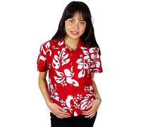 King Kameha Funky-Bluse-Camicie-Hawaiana, Manica-Corta, Hibiscus, Eclectic-Rosso, XL