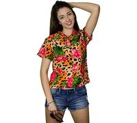 King Kameha Funky-Bluse-Camicie-Hawaiana, Manica-Corta, Leopard-Flowers, Arancia, L
