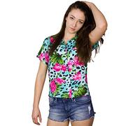 King Kameha Funky-Bluse-Camicie-Hawaiana, Manica-Corta, Leopard-Flowers, Blu-Chiaro, L