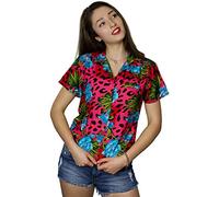 King Kameha Funky-Bluse-Camicie-Hawaiana, Manica-Corta, Leopard-Flowers, Rosso, M