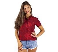 King Kameha Funky-Bluse-Camicie-Hawaiana, Manica-Corta, Palm-Shadow, Rosso, XL