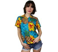 King Kameha Funky-Bluse-Camicie-Hawaiana, Manica-Corta, Pineapple-Hibiscus, Turchese, S