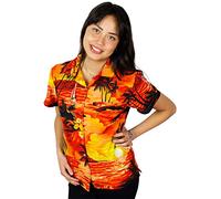 King Kameha Funky-Bluse-Camicie-Hawaiana, Manica-Corta, Surf, Arancia, 3XL