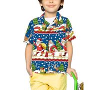 King Kameha Funky-Camicia-Hawaiana, Bambini Ragazzi Natale, Manica-Corta, Christmas-Border-Print, Blu, 10