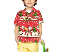 King Kameha Funky-Camicia-Hawaiana, Bambini Ragazzi Natale, Manica-Corta, Christmas-Border-Print, Rosso, 6