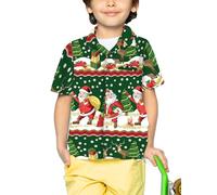 King Kameha Funky-Camicia-Hawaiana, Bambini Ragazzi Natale, Manica-Corta, Christmas-Border-Print, Verde, 6