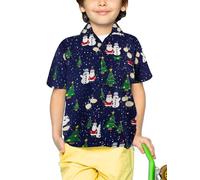 King Kameha Funky-Camicia-Hawaiana, Bambini Ragazzi Natale, Manica-Corta, Christmas-Buddies, Blu, 2