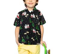 King Kameha Funky-Camicia-Hawaiana, Bambini Ragazzi Natale, Manica-Corta, Christmas-Buddies, Nero, 10