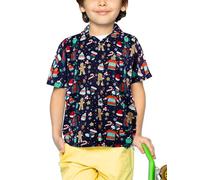 King Kameha Funky-Camicia-Hawaiana, Bambini Ragazzi Natale, Manica-Corta, Christmas-Ginger-Bread, Blu, 12