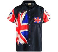 King Kameha Funky Camicia hawaiana da uomo, a maniche corte, tasca frontale, elegante, design United unisex, Bandiera design nero, XXL