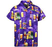 King Kameha Funky, camicia hawaiana da uomo, a maniche corte, tasca frontale, per feste, bevande, bottiglie di birra, Bottiglia di birra viola, L