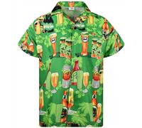 King Kameha Funky, camicia hawaiana da uomo, a maniche corte, tasca frontale, per feste, bevande, bottiglie di birra, Bottiglia di birra verde, M