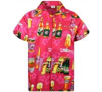 King Kameha Funky, camicia hawaiana da uomo, a maniche corte, tasca frontale, per feste, bevande, bottiglie di birra, Bottiglia di birra rosa, M