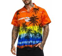 King Kameha Funky-Camicia-Hawaiana, Manica-Corta, Beach, Arancia, 12XL