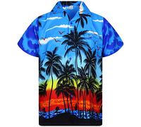 King Kameha Funky-Camicia-Hawaiana, Manica-Corta, Beach, Blu, M