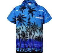 King Kameha Funky-Camicia-Hawaiana, Manica-Corta, Beach, Mono-Blu, XXL