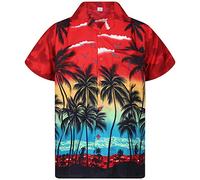 King Kameha Funky-Camicia-Hawaiana, Manica-Corta, Beach, Rosso, XXL