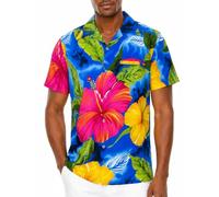 King Kameha Funky-Camicia-Hawaiana, Manica-Corta, Big-Flower, Blu-Chiaro, XL