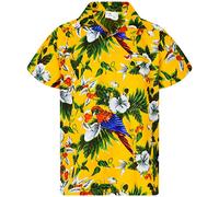 King Kameha Funky-Camicia-Hawaiana, Manica-Corta, Cherry-Parrot, Giallo, 3XL
