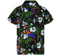 King Kameha Funky-Camicia-Hawaiana, Manica-Corta, Cherry-Parrot, Nero, XL