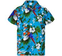 King Kameha Funky-Camicia-Hawaiana, Manica-Corta, Cherry-Parrot, Turchese, M