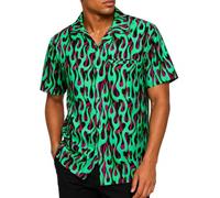 King Kameha Funky-Camicia-Hawaiana, Manica-Corta, Flames Allover, Verde, 4XL