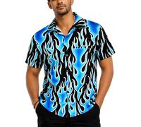 King Kameha Funky-Camicia-Hawaiana, Manica-Corta, Flames Wild, Blu, M