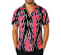 King Kameha Funky-Camicia-Hawaiana, Manica-Corta, Flames Wild, Rosa, L