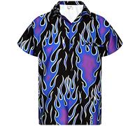 King Kameha Funky-Camicia-Hawaiana, Manica-Corta, Flames Wild, Viola, L