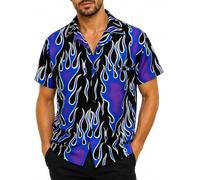 King Kameha Funky-Camicia-Hawaiana, Manica-Corta, Flames Wild, Viola, M