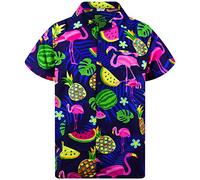 King Kameha Funky-Camicia-Hawaiana, Manica-Corta, Flamingo-Melon, Blu, 6XL