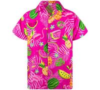 King Kameha Funky-Camicia-Hawaiana, Manica-Corta, Flamingo-Melon, Rosa, L