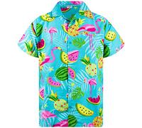 King Kameha Funky-Camicia-Hawaiana, Manica-Corta, Flamingo-Melon, Turchese, 5XL