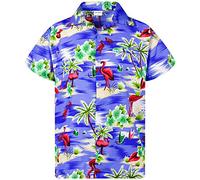 King Kameha Funky-Camicia-Hawaiana, Manica-Corta, Flamingos, Blu-Chiaro, 6XL